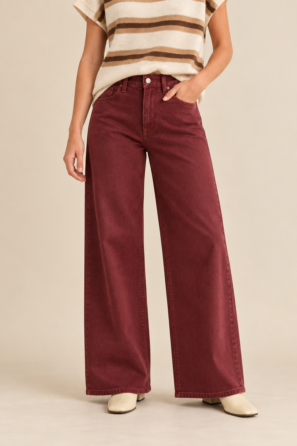 Dark Wine High-Rise Relaxed Wide Leg Jeans