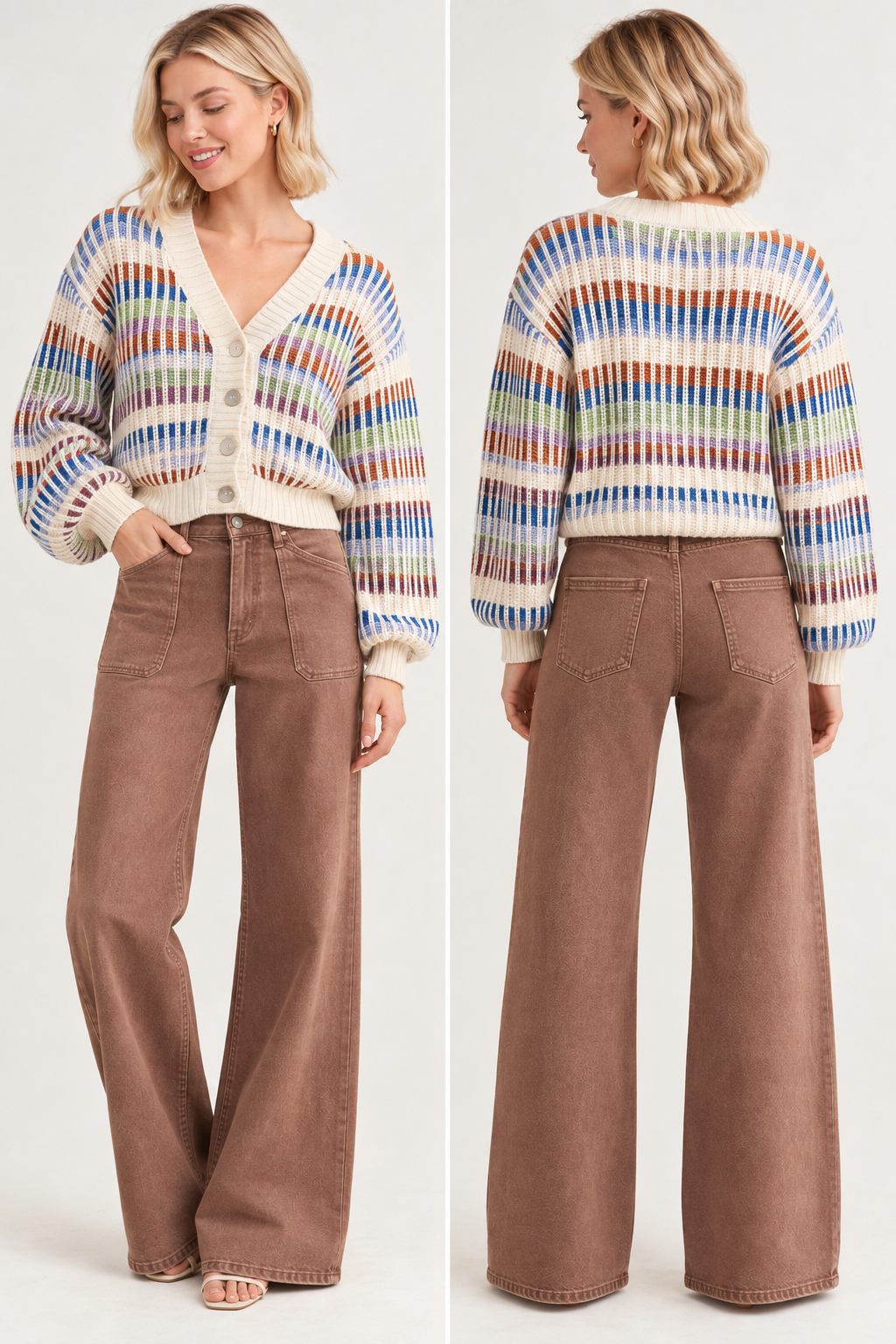 Multicolor Striped Chunky Knit Cardigan