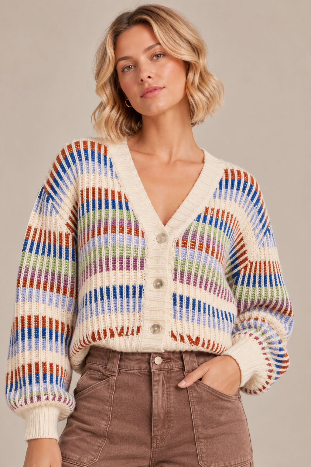 Multicolor Striped Chunky Knit Cardigan