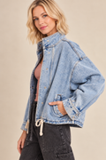 Oversized Denim Drawstring Jacket – Light Wash