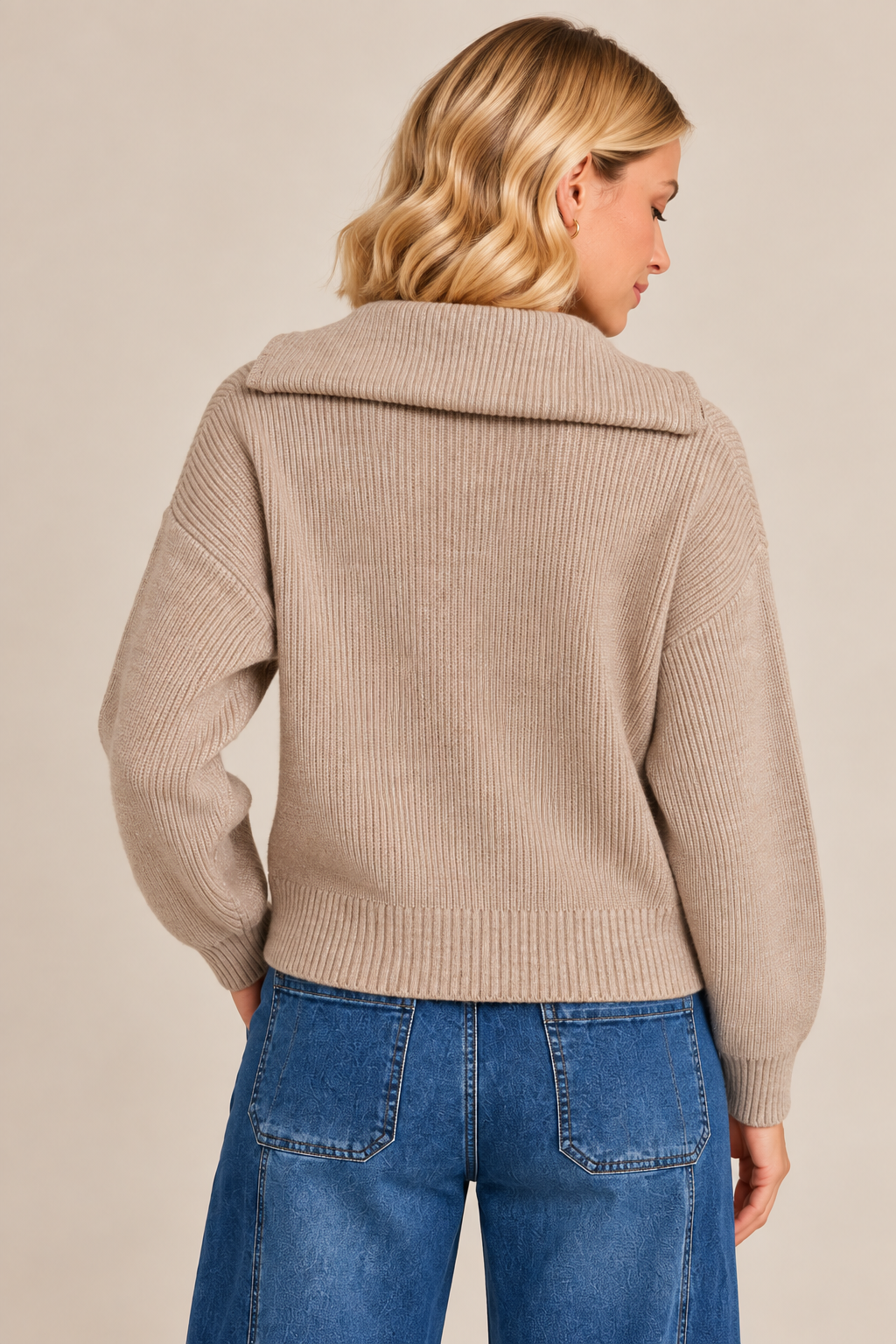 Half Zip Ribbed Knit Sweater