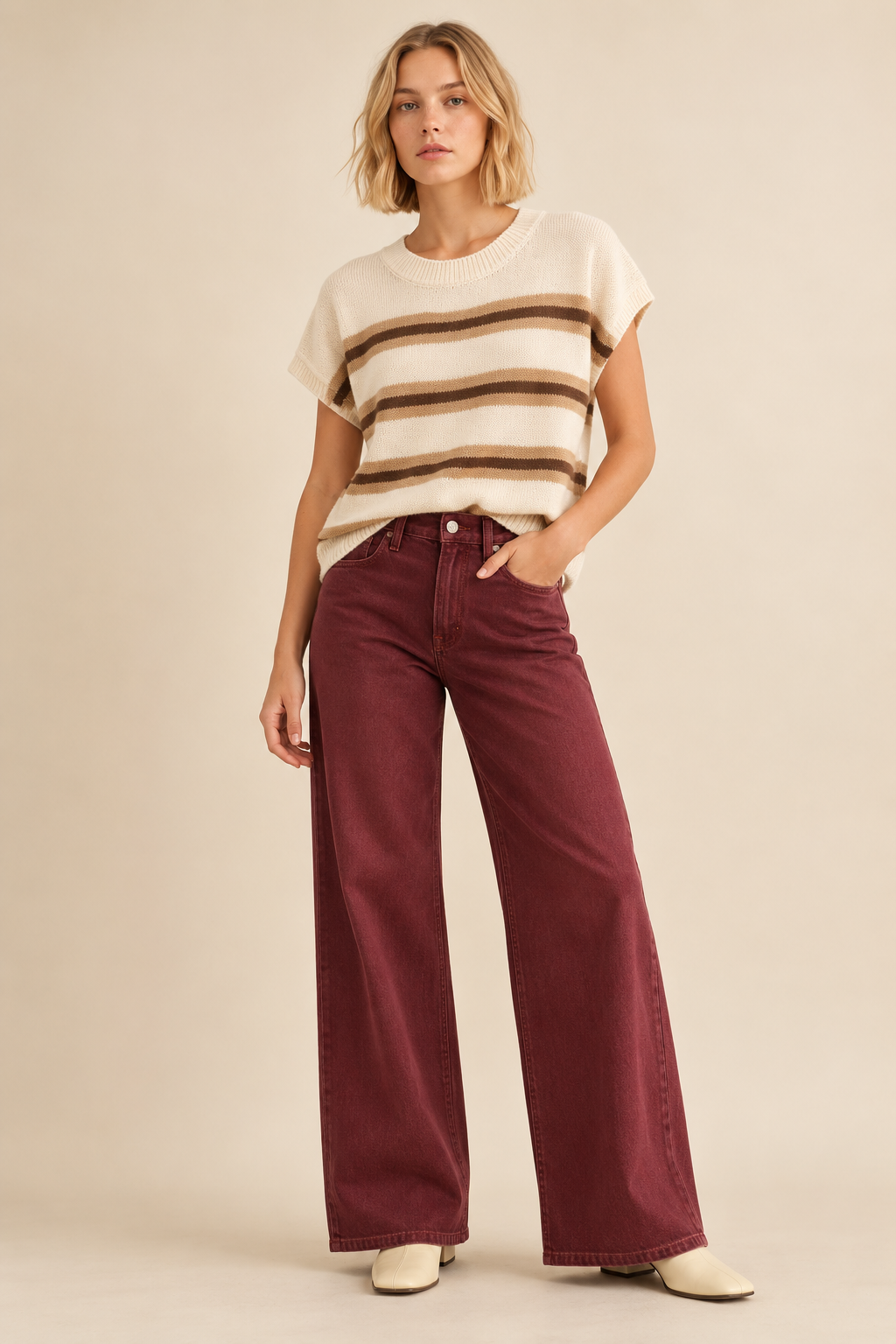 Dark Wine High-Rise Relaxed Wide Leg Jeans