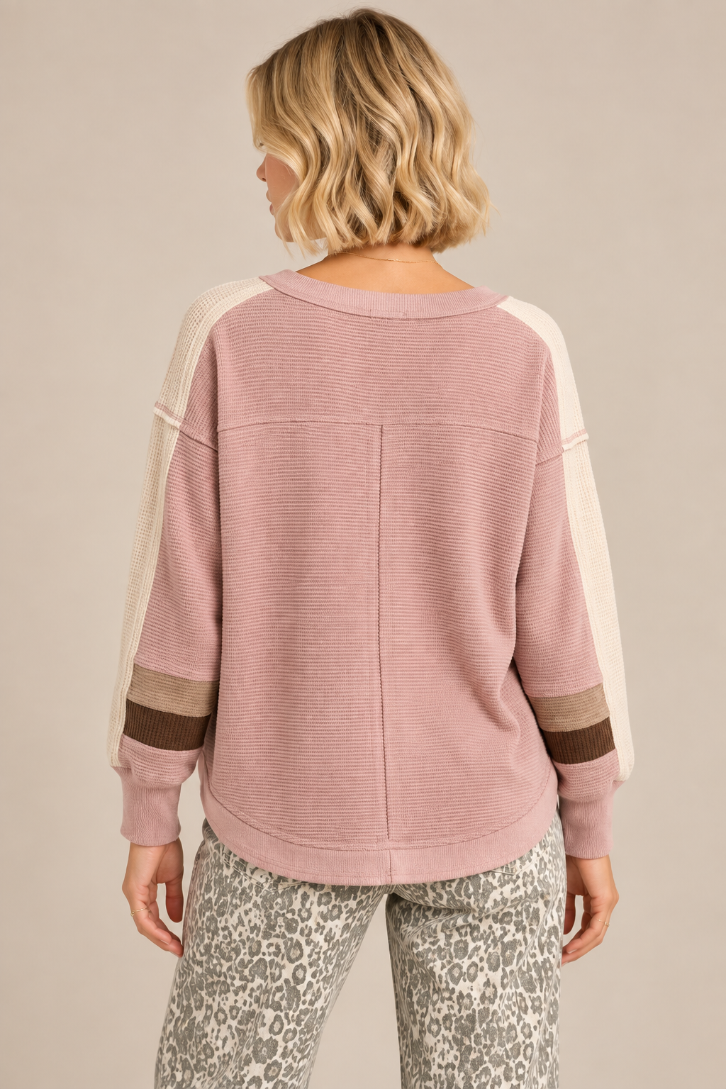 Colorblock Waffle Knit Top – Blush
