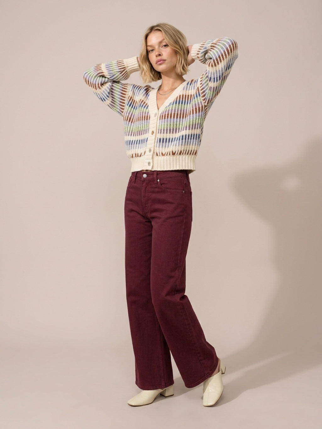 Multicolor Striped Chunky Knit Cardigan
