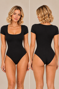 Square Neck Short Sleeve Bodysuit - Black