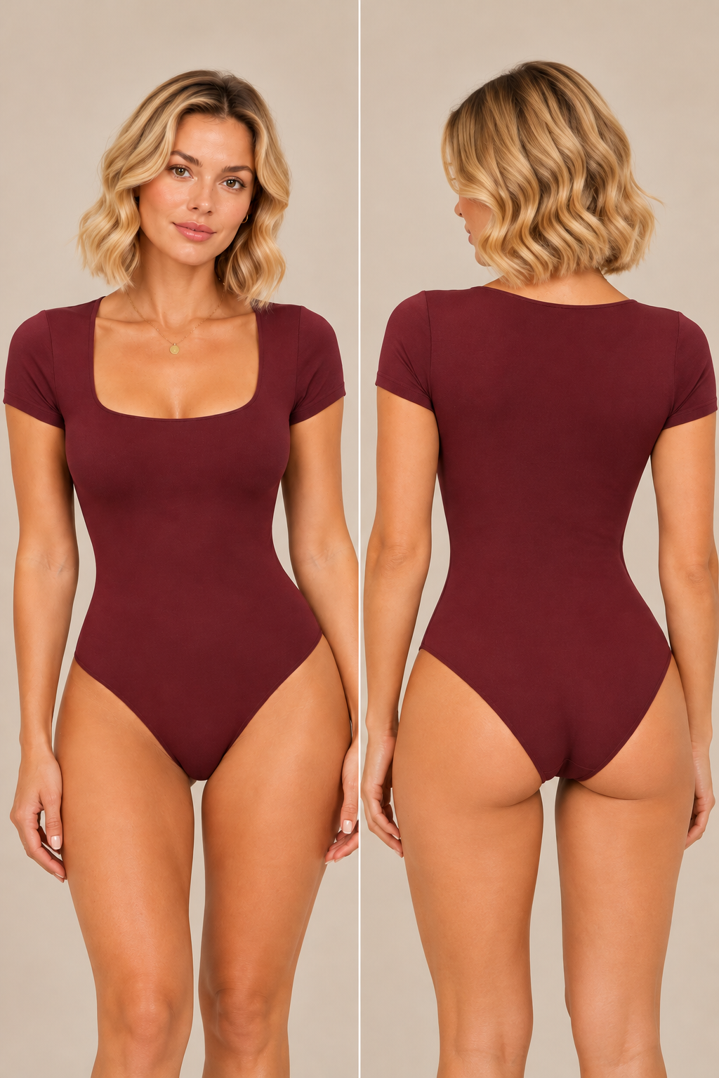 Square Neck Short Sleeve Bodysuit - Garnet Rust