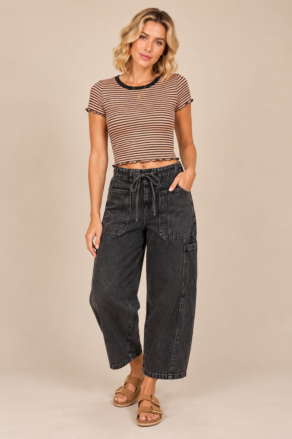 Washed Black Utility Barrel Pants