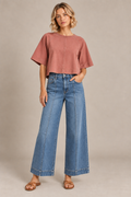 High-Rise Pintuck Wide-Leg Jeans – Medium Wash