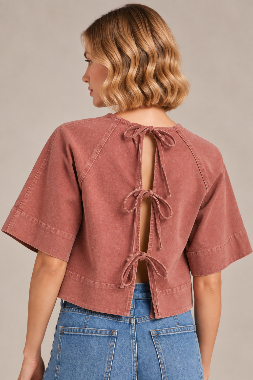 Tie-Back Denim Top – Dried Rose