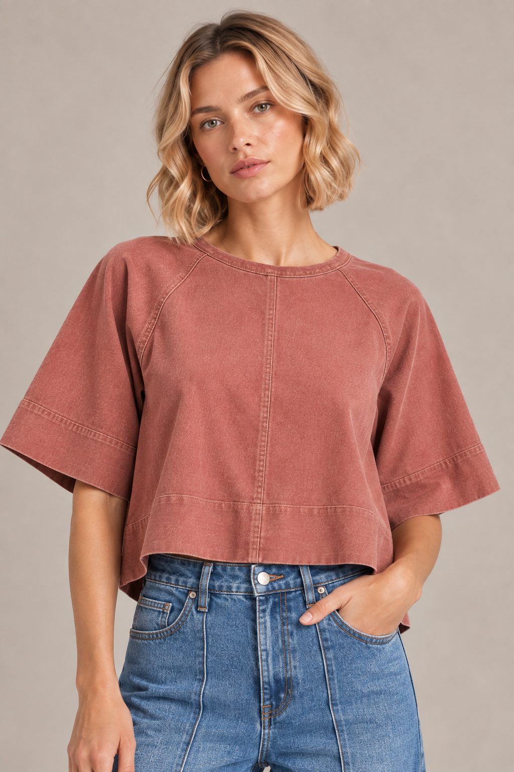 Tie-Back Denim Top – Dried Rose