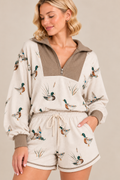 Mallard Print Half-Zip Short Set