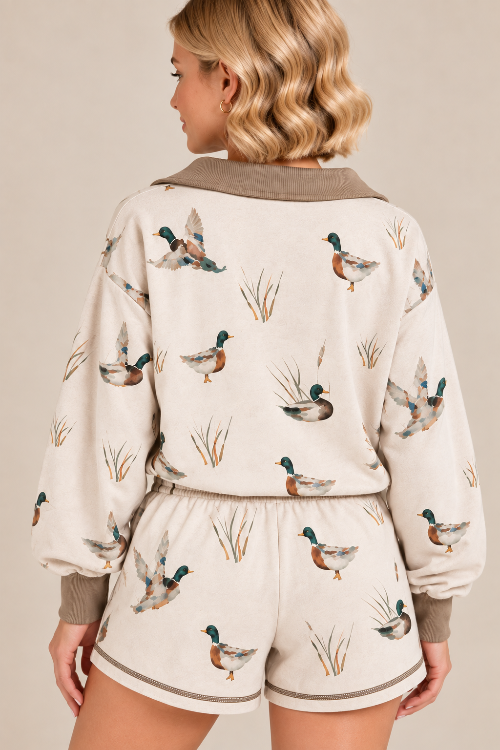 Mallard Print Half-Zip Short Set