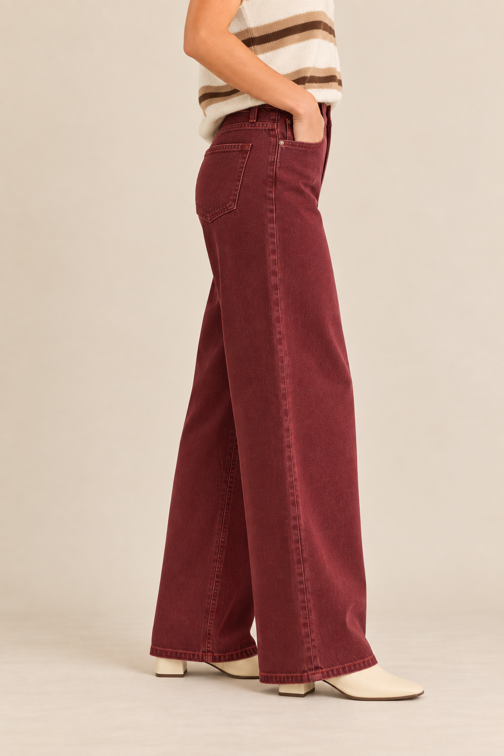 Dark Wine High-Rise Relaxed Wide Leg Jeans