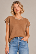 Contrast Stitch Knit Top – Deep Camel