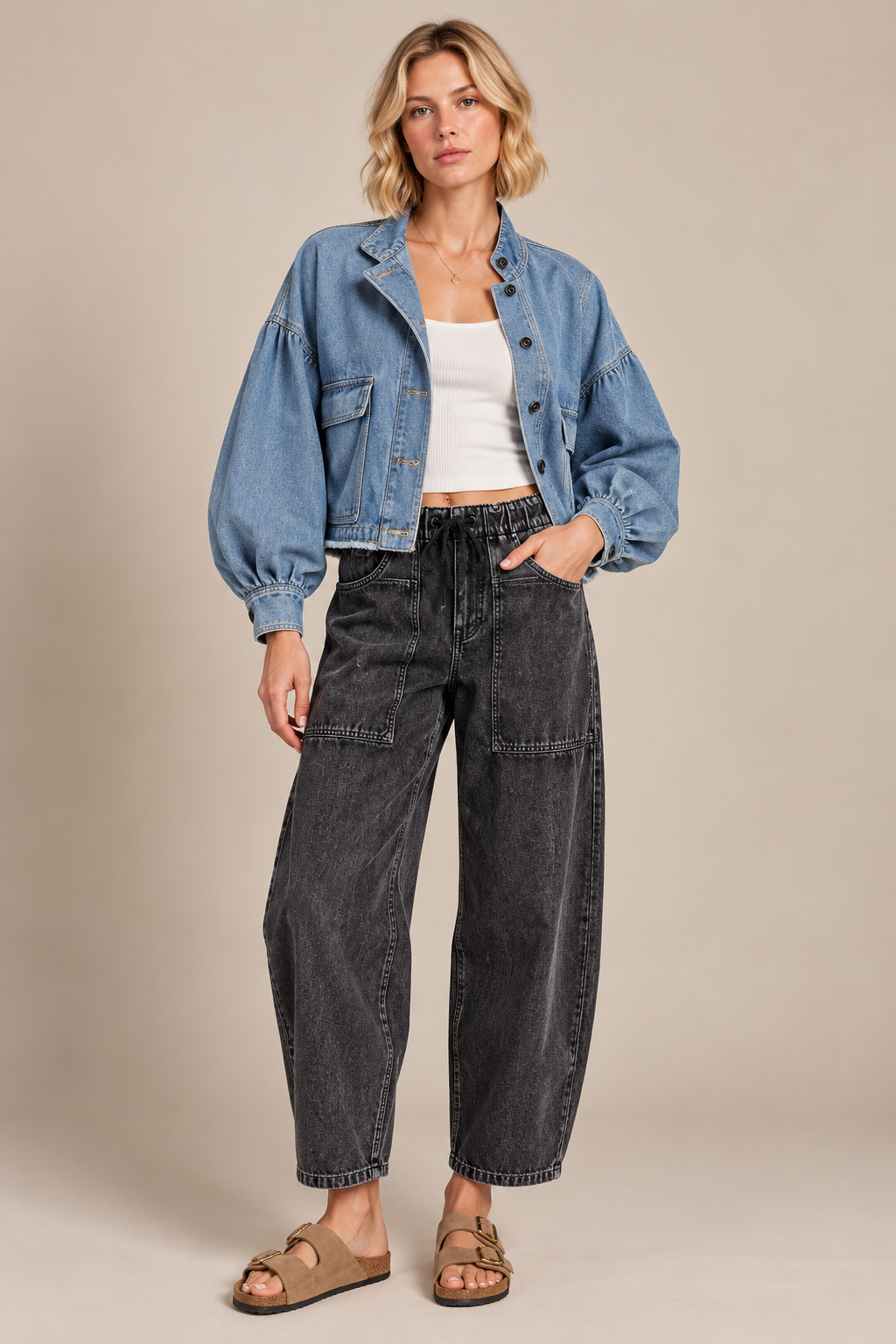 Washed Black Utility Barrel Pants