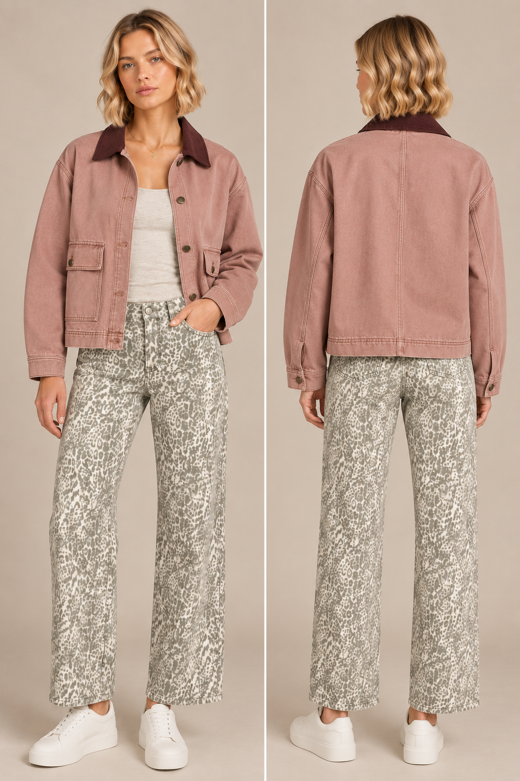 Leopard High Rise Barrel Jeans