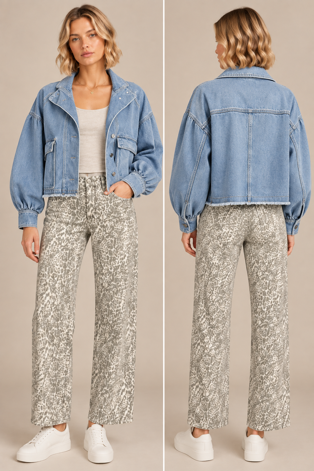 Leopard High Rise Barrel Jeans