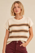 Neutral Stripe Short Sleeve Knit Top