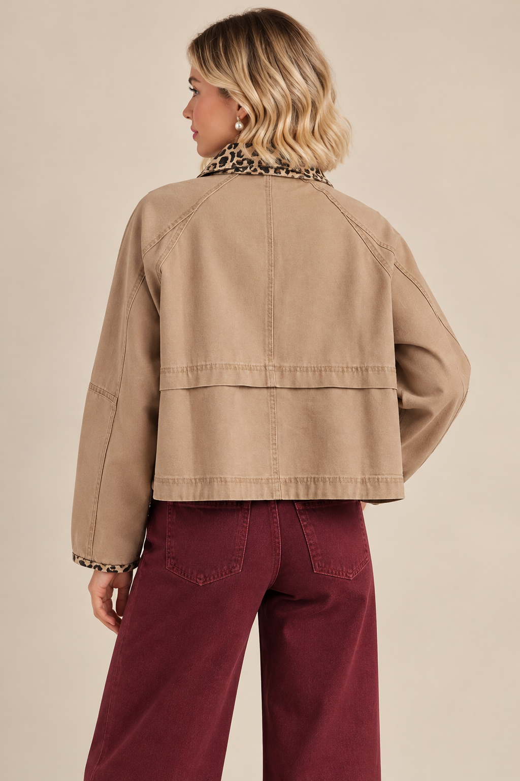 Leopard Trim Utility Jacket