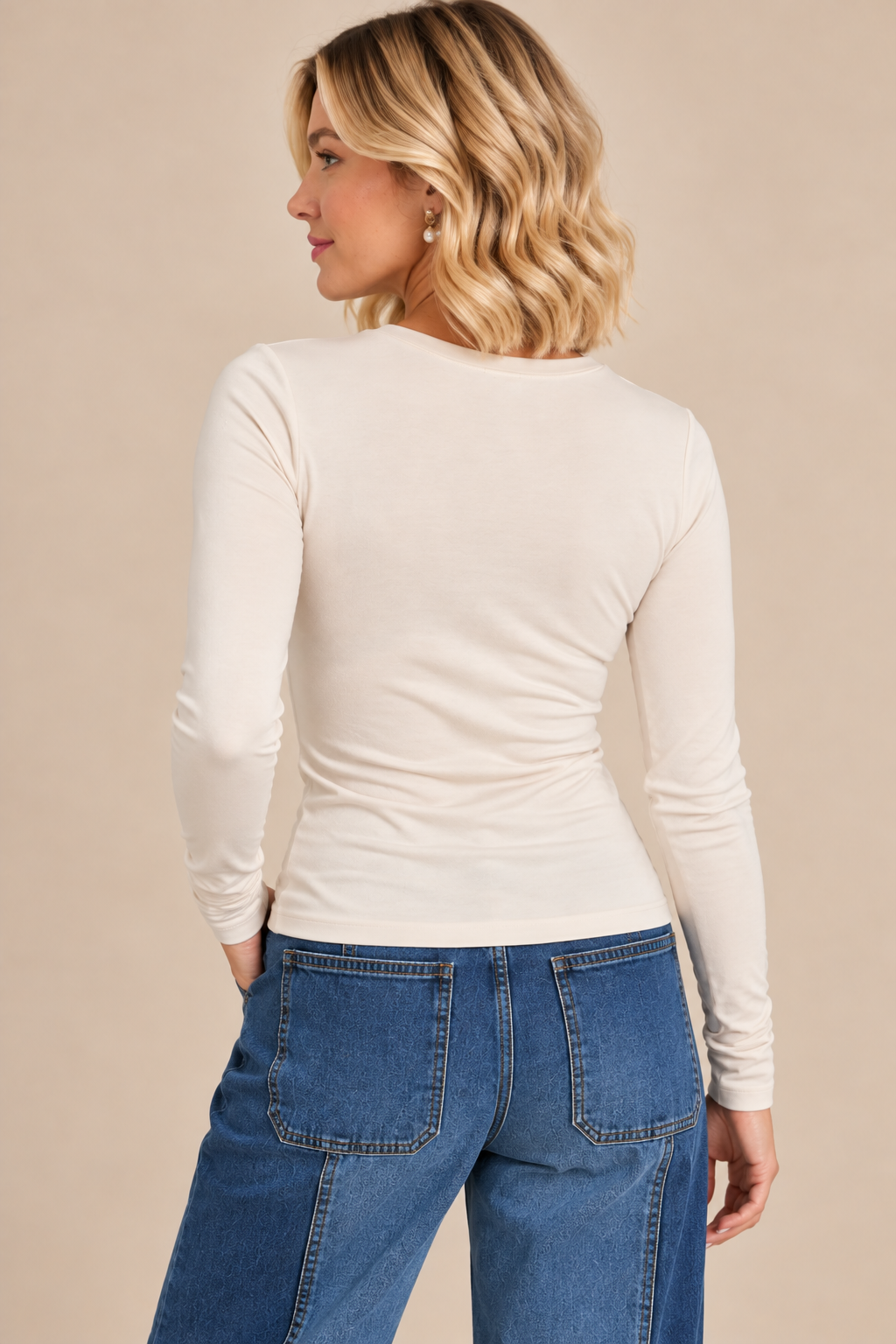 Everyday Long Sleeve Crew Neck Top – Bone