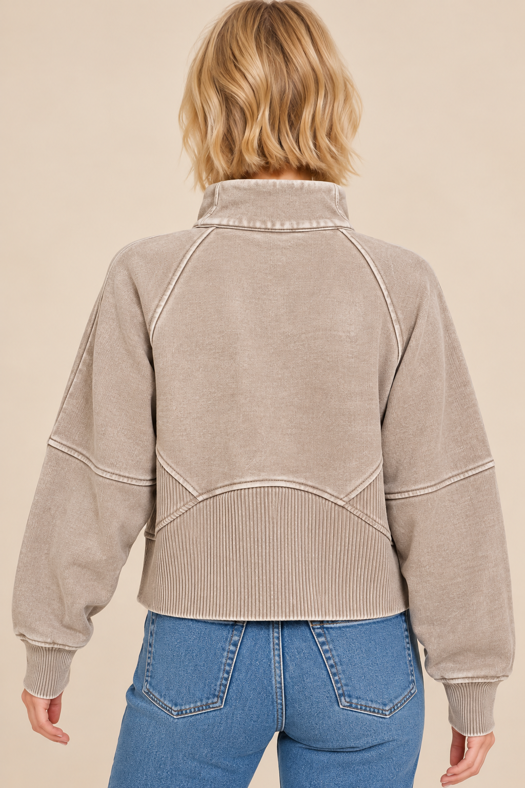 Acid Washed Half Zip Fleece Pullover - Ash Mocha