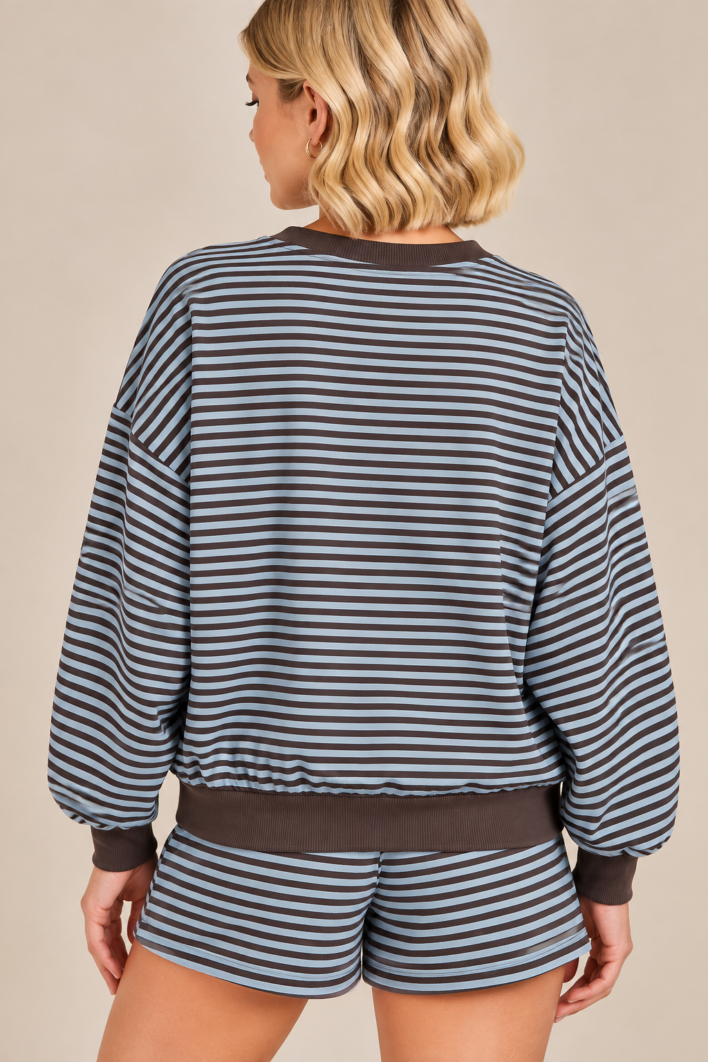 Striped Lounge Set – Brown & Light Blue