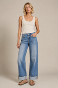 Cuffed Wide-Leg Jeans – Medium Wash