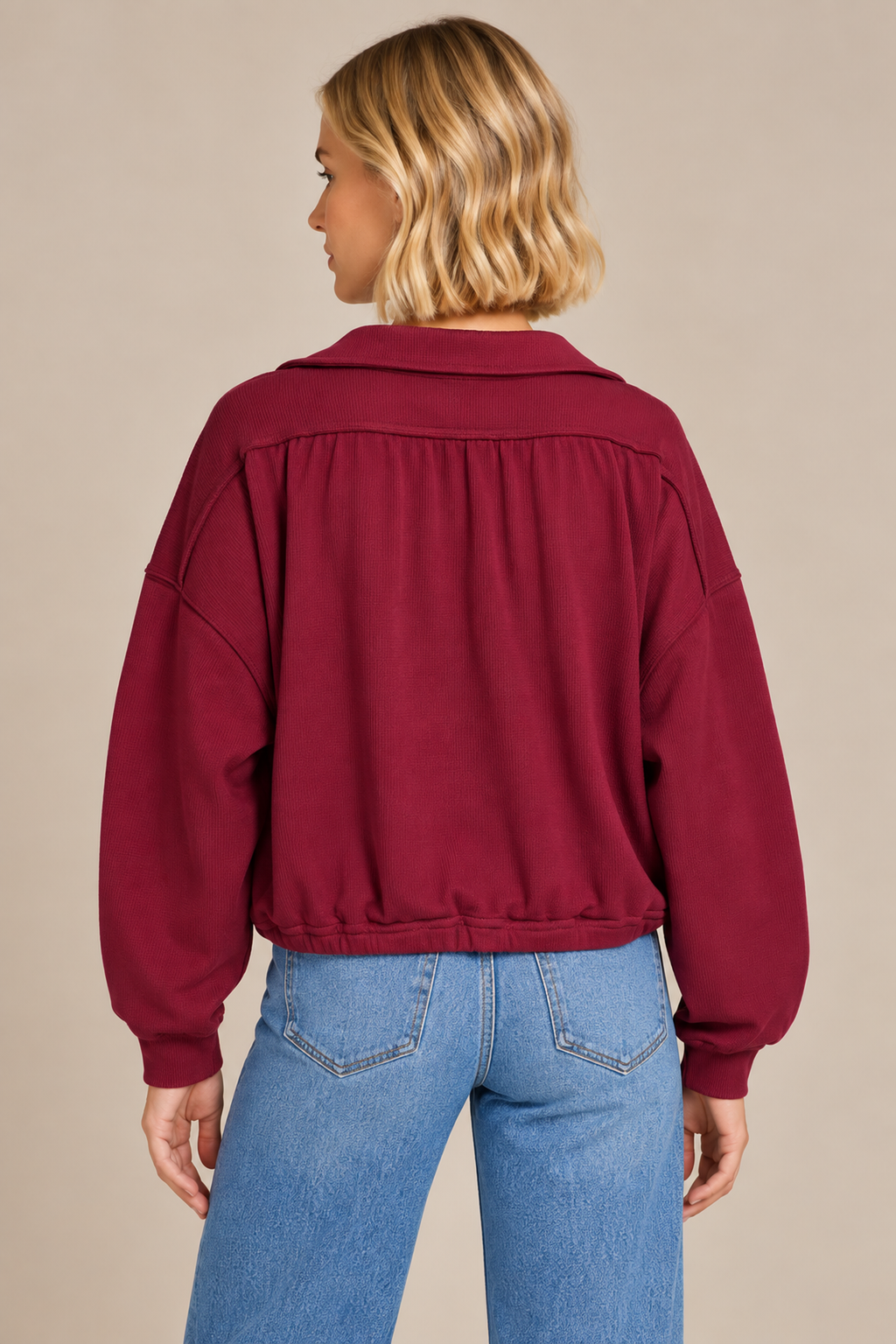 Collared V-Neck Pullover – Cabernet