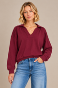 Collared V-Neck Pullover – Cabernet